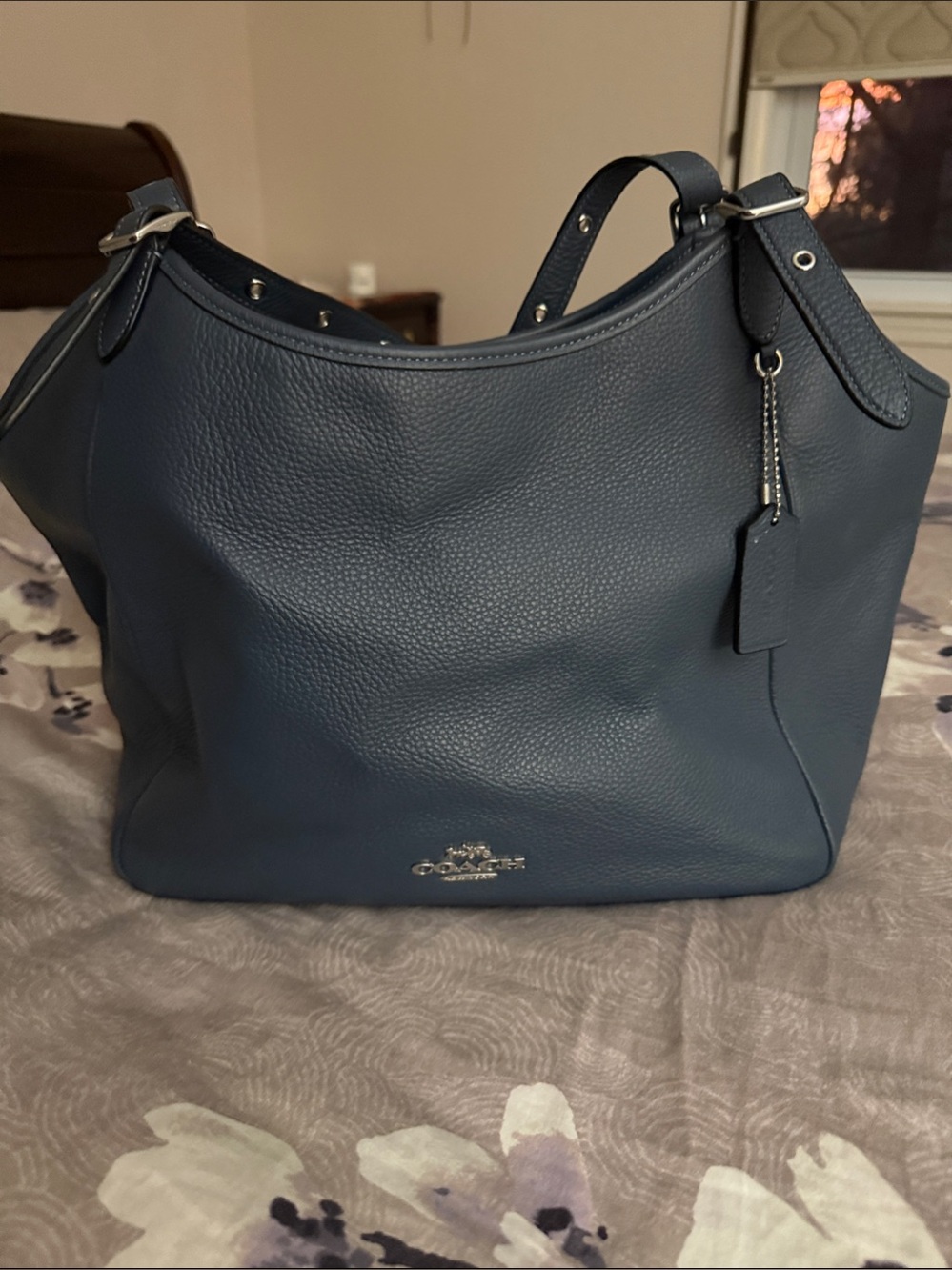 Coach Pebbled Leather Shoulder Hobo in Slate Blue